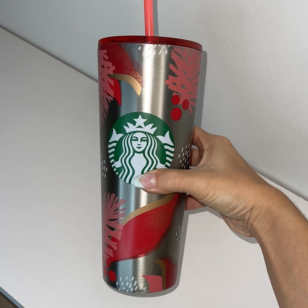 Starbucks 2019 Holiday Mistletoe Red/Pink Metal Tumbler - Picture 3 of 12